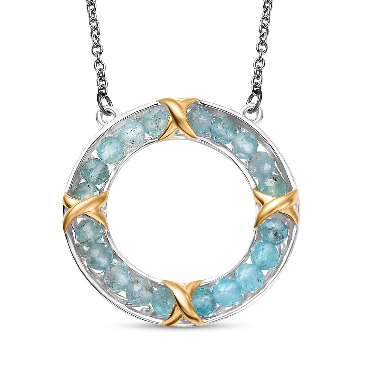 Karis Apatite 6.15 ctw XOXO Circle Necklace in 18K YG Plated, Platinum Bond and Stainless Steel 18 Inches image number 0