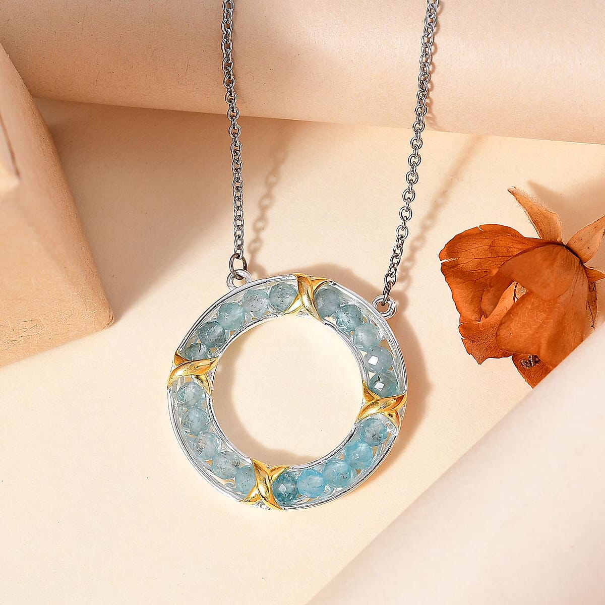 Karis Apatite 6.15 ctw XOXO Circle Necklace in 18K YG Plated, Platinum Bond and Stainless Steel 18 Inches image number 1