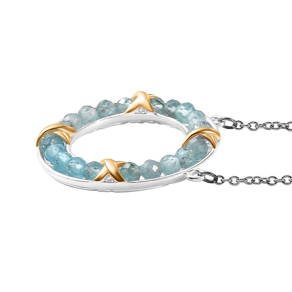 Karis Apatite 6.15 ctw XOXO Circle Necklace in 18K YG Plated, Platinum Bond and Stainless Steel 18 Inches image number 3