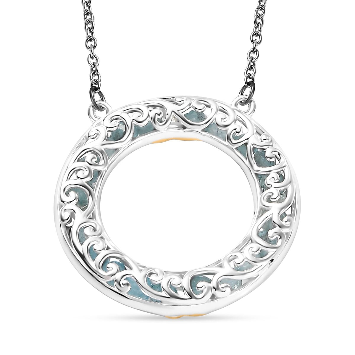 Karis Apatite 6.15 ctw XOXO Circle Necklace in 18K YG Plated, Platinum Bond and Stainless Steel 18 Inches image number 4
