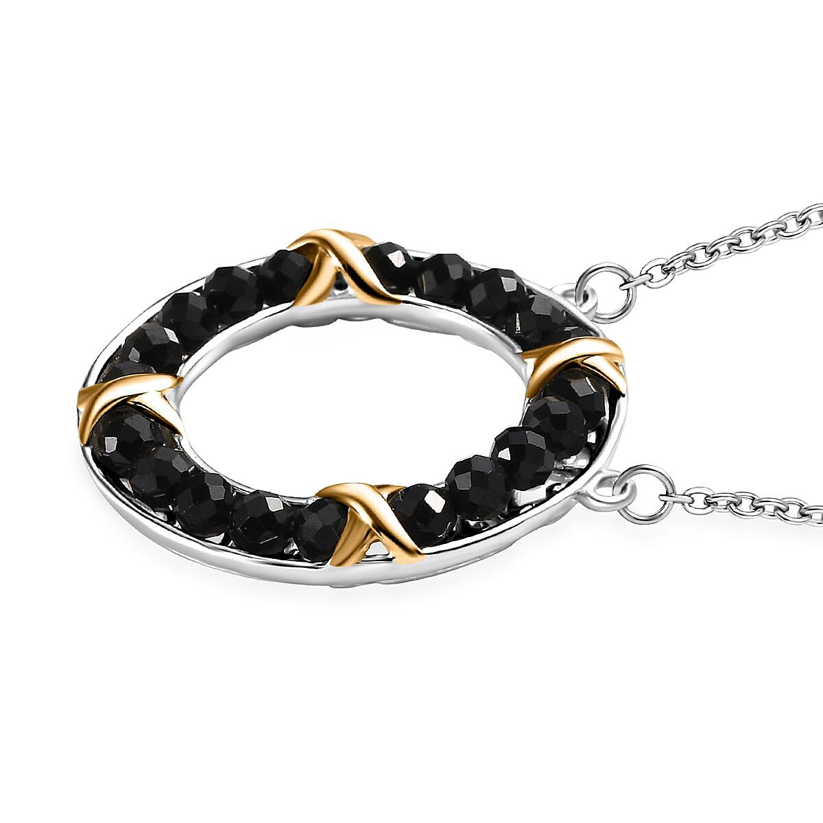 Karis Thai Black Spinel 7.35 ctw XOXO Circle Necklace in 18K YG Plated, Platinum Bond and Stainless Steel 18 Inches image number 3