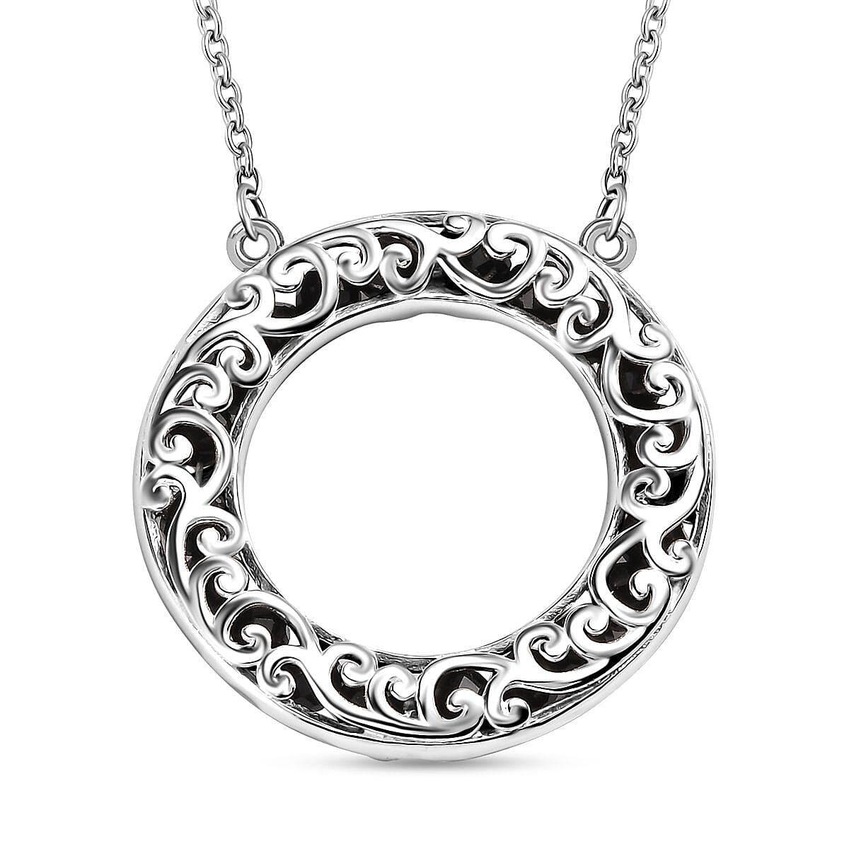 Karis Thai Black Spinel 7.35 ctw XOXO Circle Necklace in 18K YG Plated, Platinum Bond and Stainless Steel 18 Inches image number 4