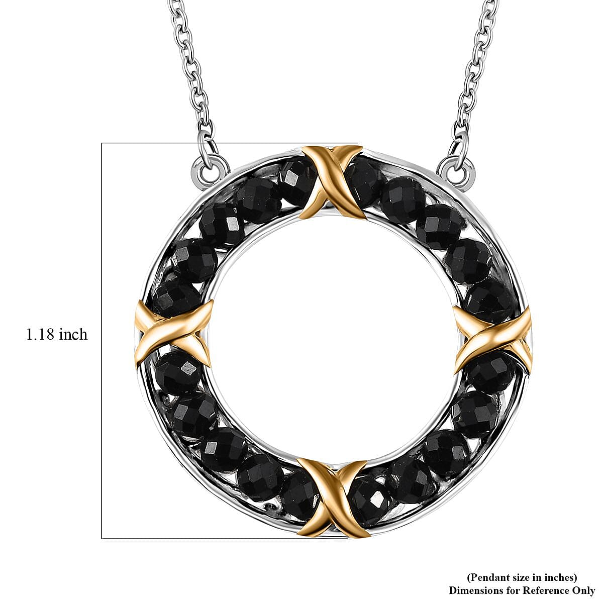 Karis Thai Black Spinel 7.35 ctw XOXO Circle Necklace in 18K YG Plated, Platinum Bond and Stainless Steel 18 Inches image number 6