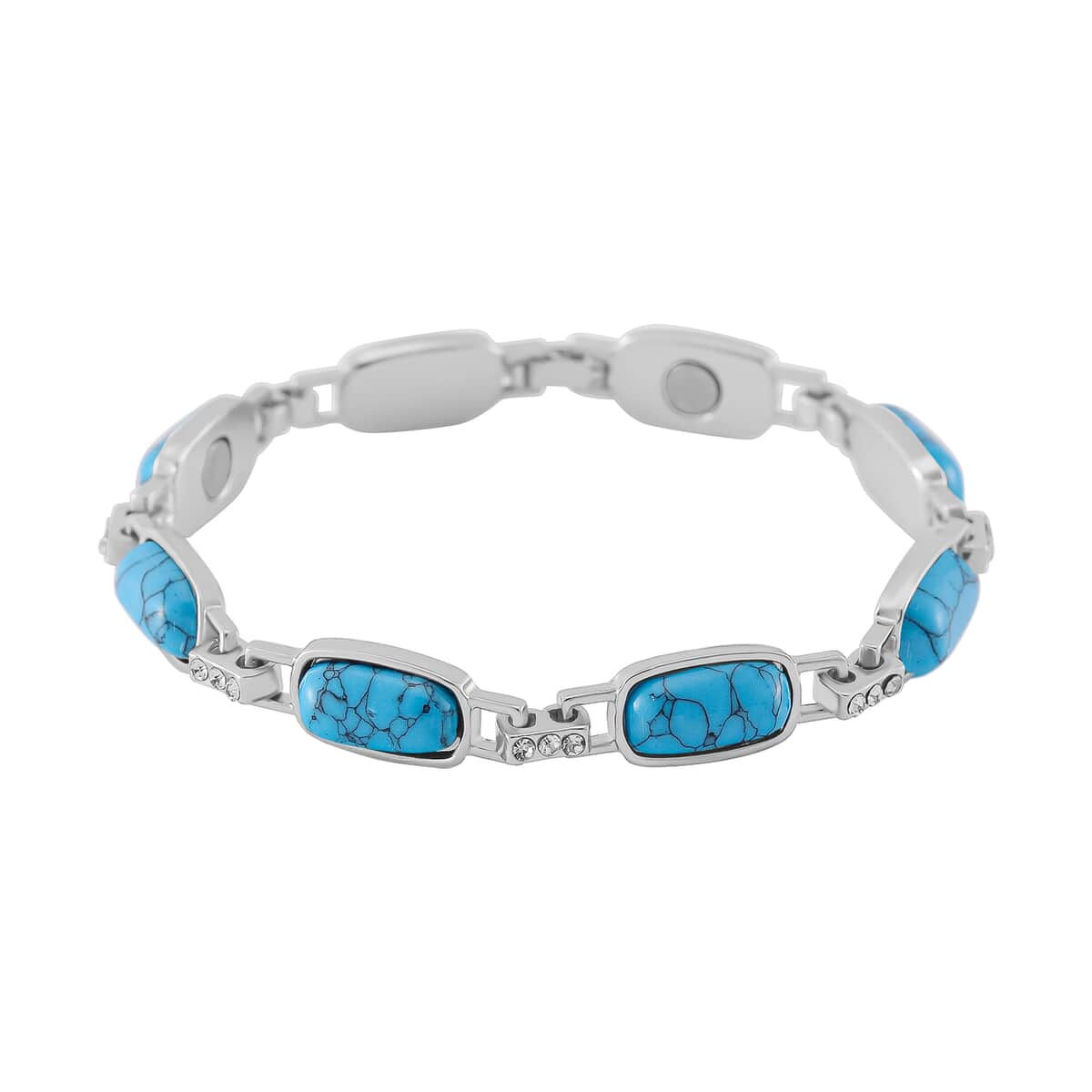 Blue Howlite and Austrian Crystal 36.00 ctw Bracelet in Silvertone (8.00 In) image number 0