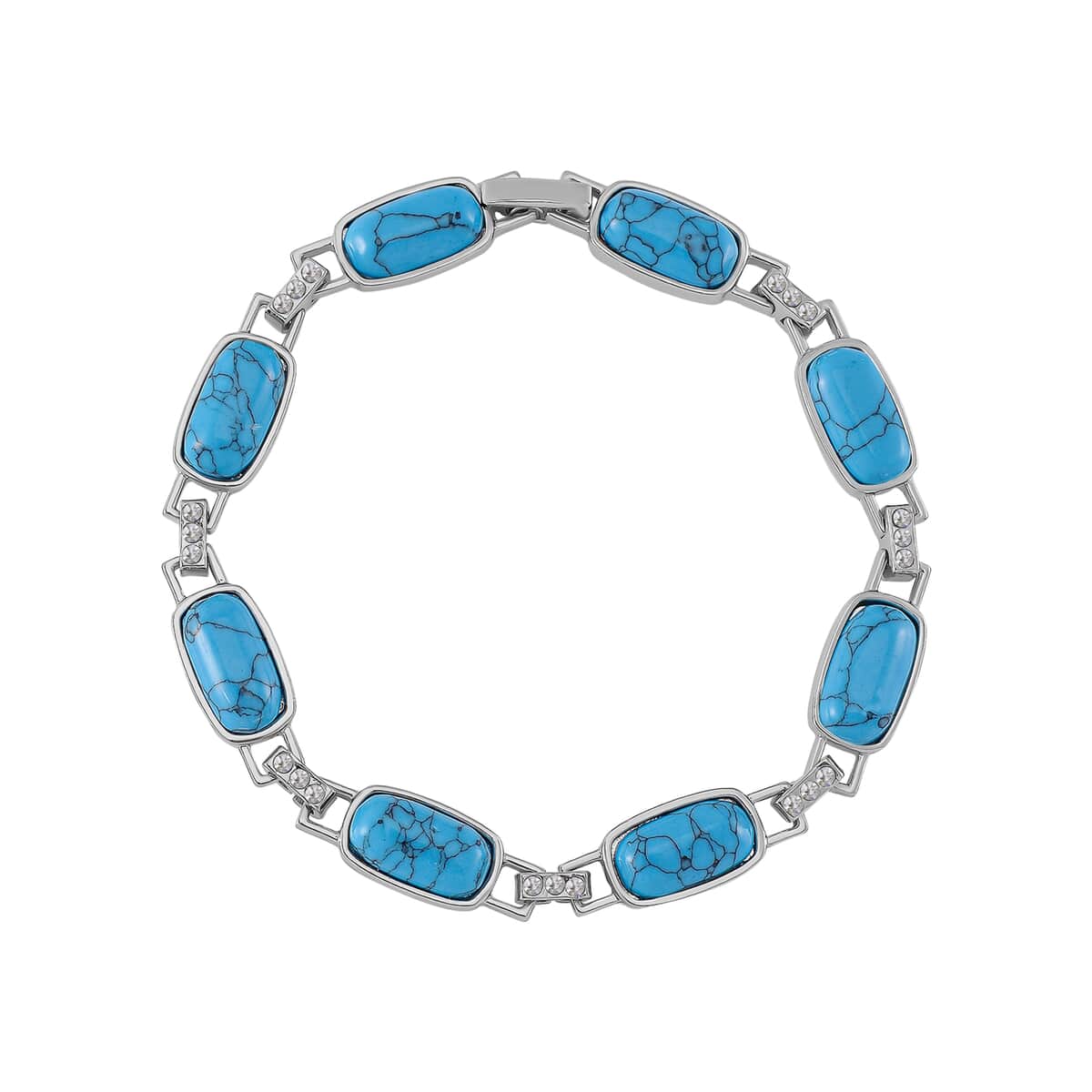 Blue Howlite and Austrian Crystal 36.00 ctw Bracelet in Silvertone (8.00 In) image number 2