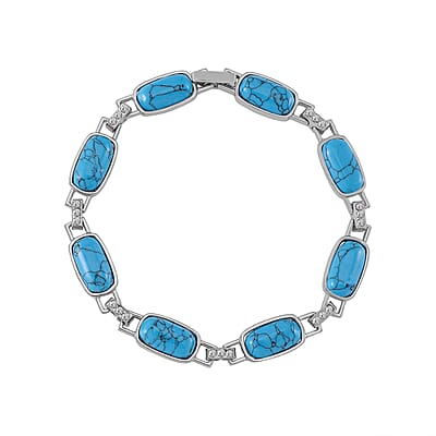 Blue Howlite and Austrian Crystal 36.00 ctw Bracelet in Silvertone (8.00 In)