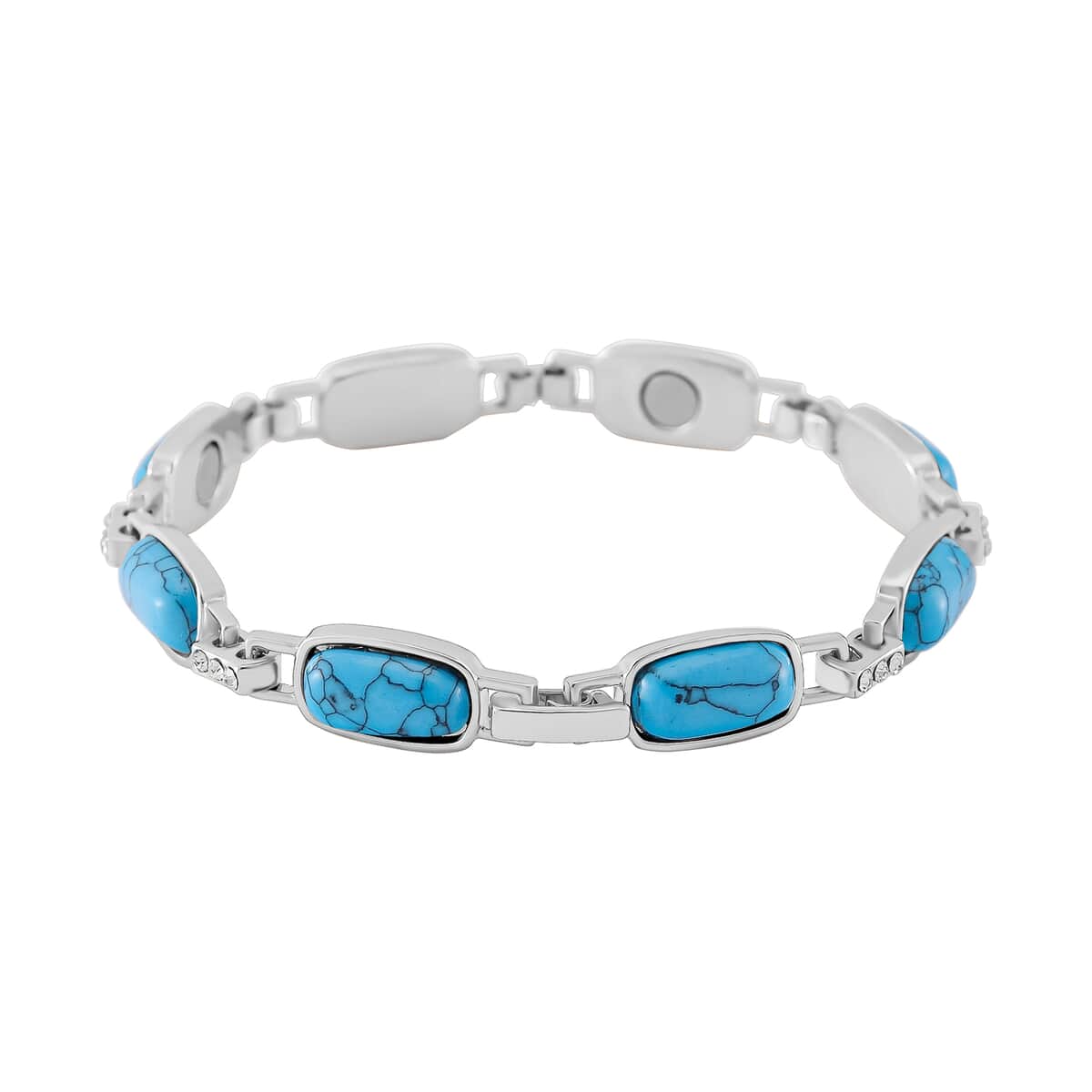 Blue Howlite and Austrian Crystal 36.00 ctw Bracelet in Silvertone (8.00 In) image number 3