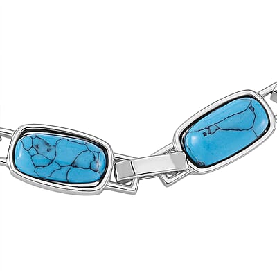 Blue Howlite and Austrian Crystal 36.00 ctw Bracelet in Silvertone (8.00 In)