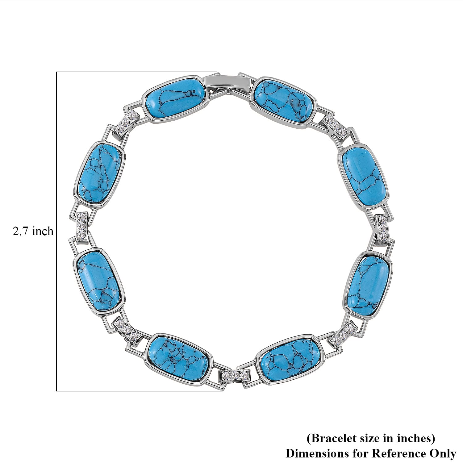 Blue Howlite and Austrian Crystal 36.00 ctw Bracelet in Silvertone (8.00 In)