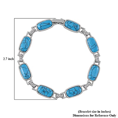 Blue Howlite and Austrian Crystal 36.00 ctw Bracelet in Silvertone (8.00 In)
