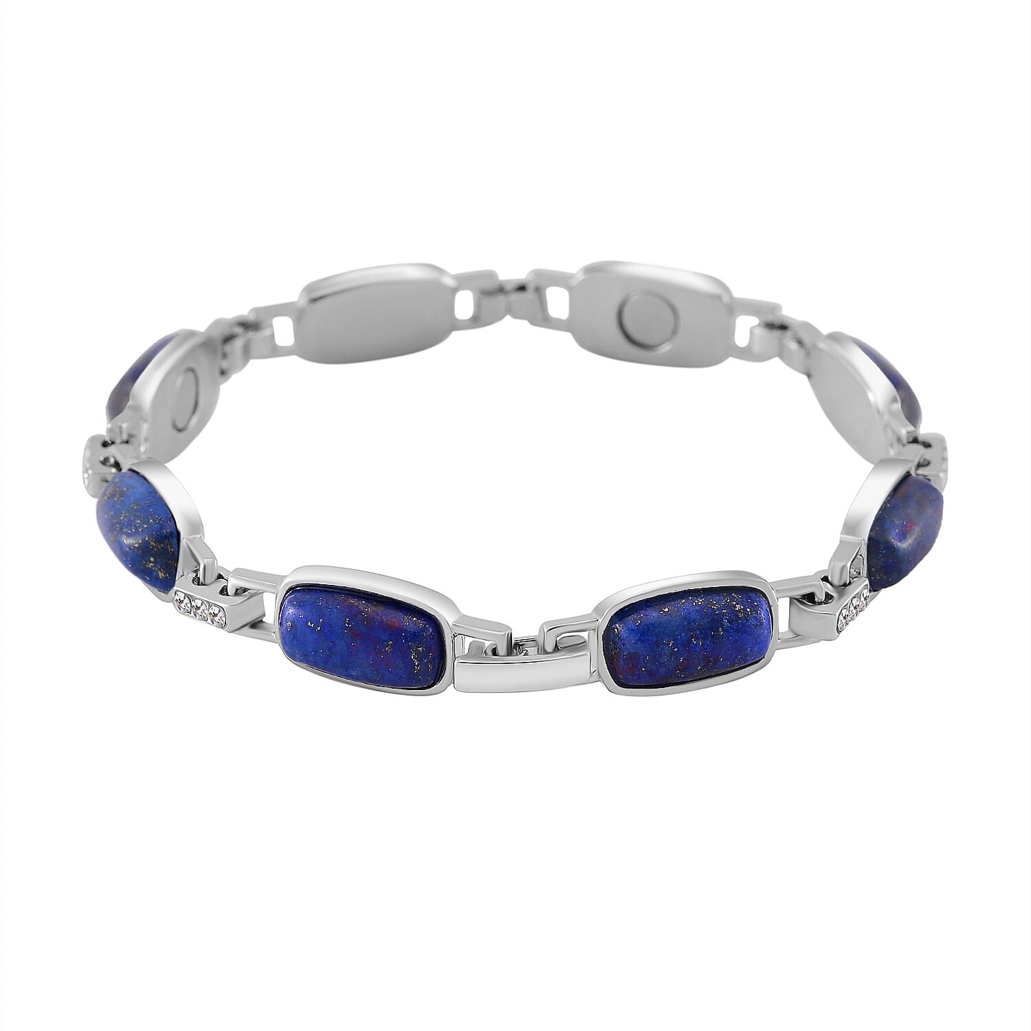 Lapis Lazuli and Austrian Crystal 36.00 ctw Bracelet in Silvertone (8.00 In)