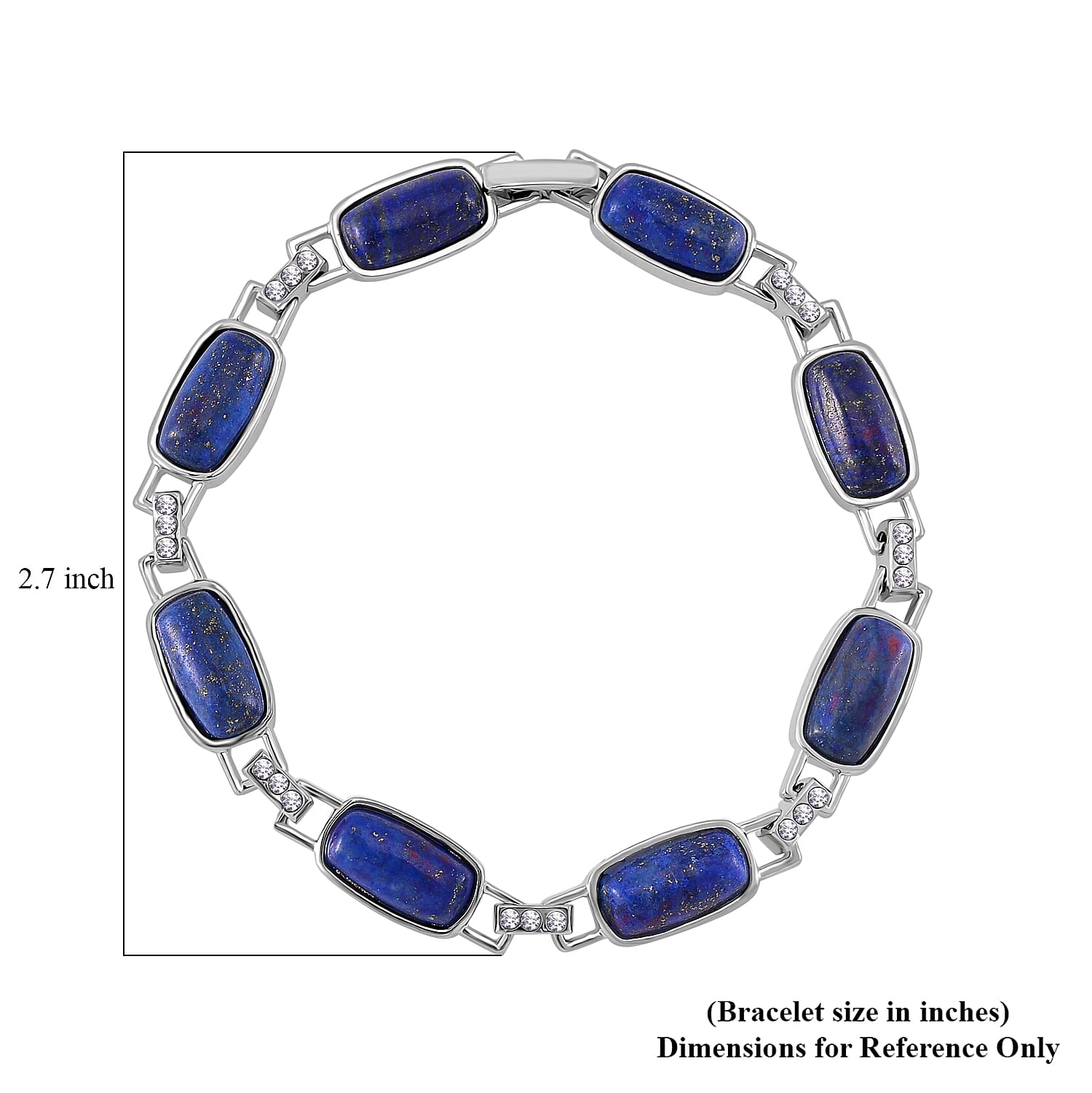 Lapis Lazuli and Austrian Crystal 36.00 ctw Bracelet in Silvertone (8.00 In)