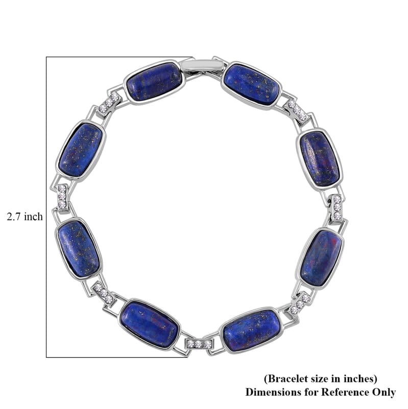 Lapis Lazuli and Austrian Crystal 36.00 ctw Bracelet in Silvertone (8.00 In)