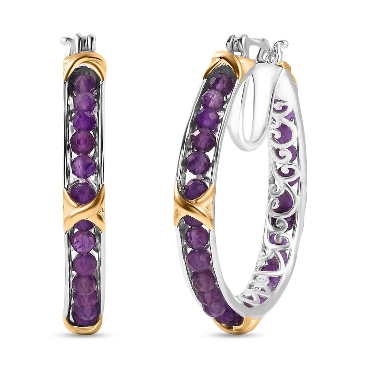 Karis African Amethyst 9.00 ctw XOXO Hoop Earrings in 18K YG Plated and Platinum Bond image number 0