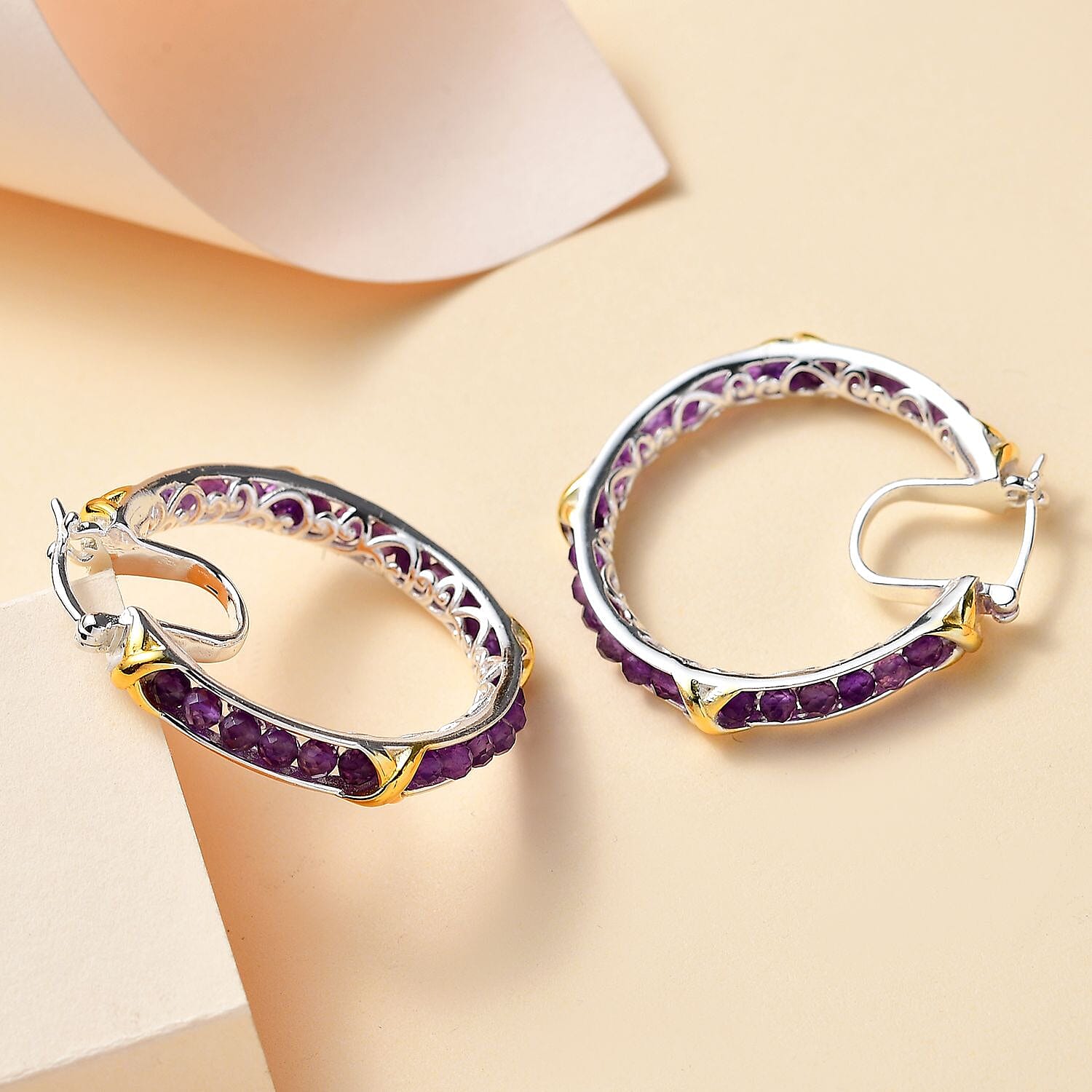 Karis African Amethyst 9.00 ctw XOXO Hoop Earrings in 18K YG Plated and Platinum Bond