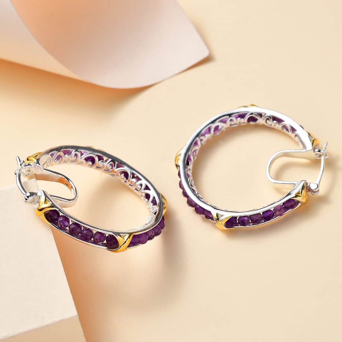 Karis African Amethyst 9.00 ctw XOXO Hoop Earrings in 18K YG Plated and Platinum Bond image number 1