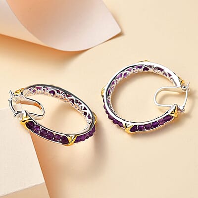 Karis African Amethyst 9.00 ctw XOXO Hoop Earrings in 18K YG Plated and Platinum Bond