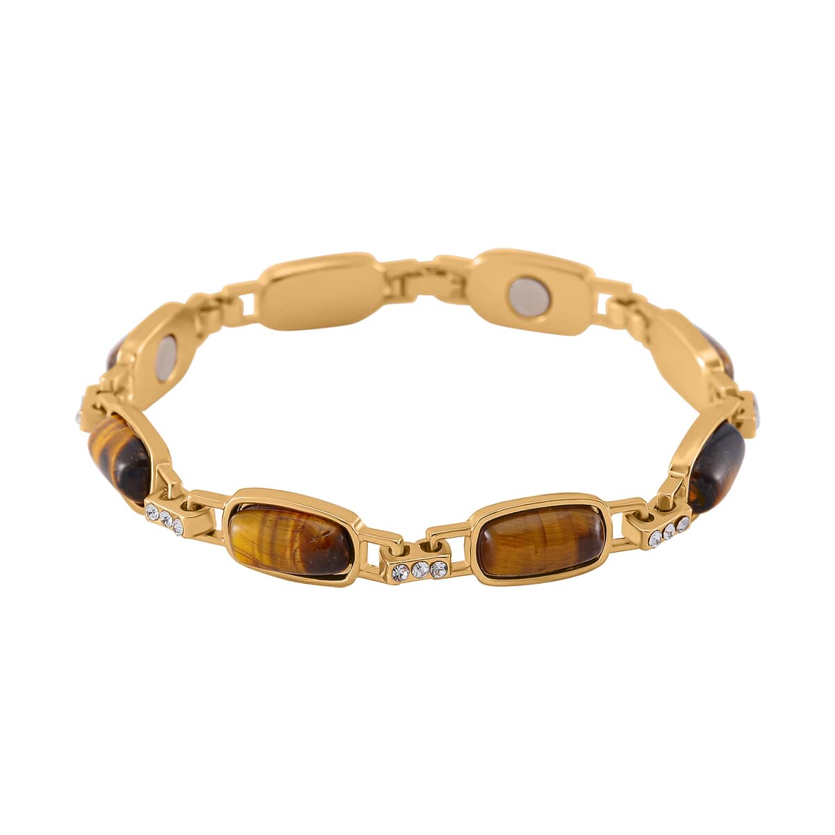 Yellow Tigers Eye and Austrian Crystal 36.00 ctw Bracelet in Goldtone (8.00 In) image number 0