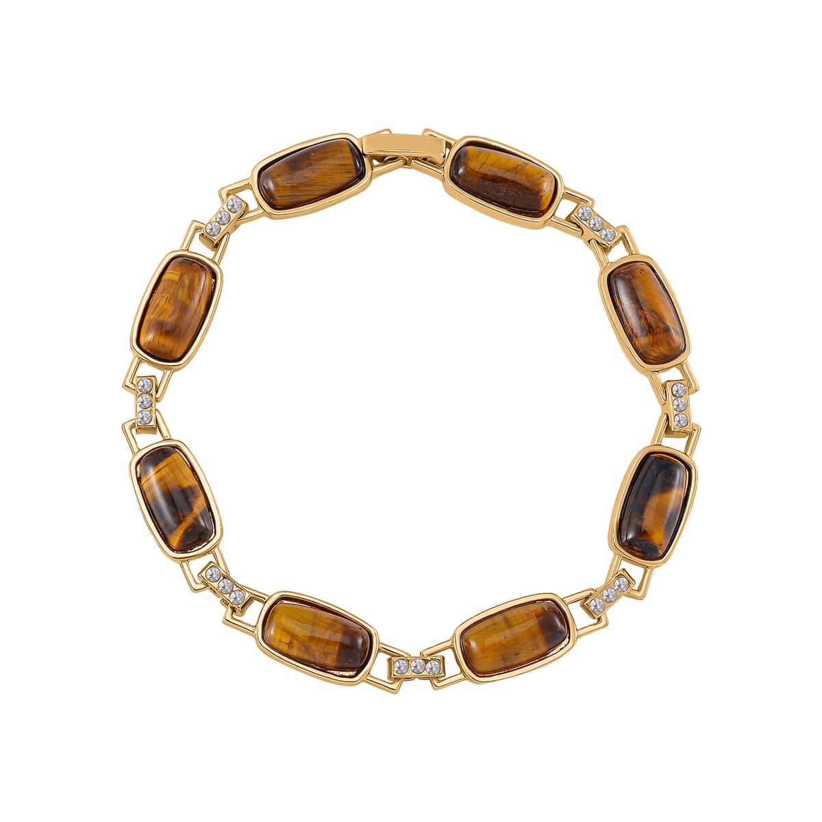 Yellow Tigers Eye and Austrian Crystal 36.00 ctw Bracelet in Goldtone (8.00 In) image number 2