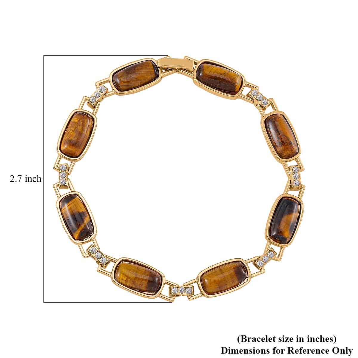 Yellow Tigers Eye and Austrian Crystal 36.00 ctw Bracelet in Goldtone (8.00 In) image number 5