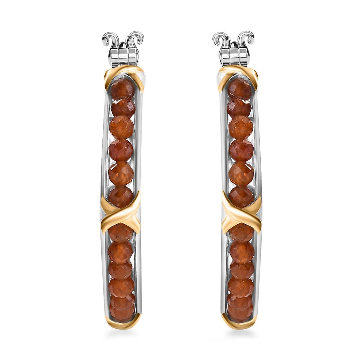 Karis Ratnapura Hessonite Garnet 14.35 ctw XOXO Hoop Earrings 18K YG Plated and Platinum Bond image number 0