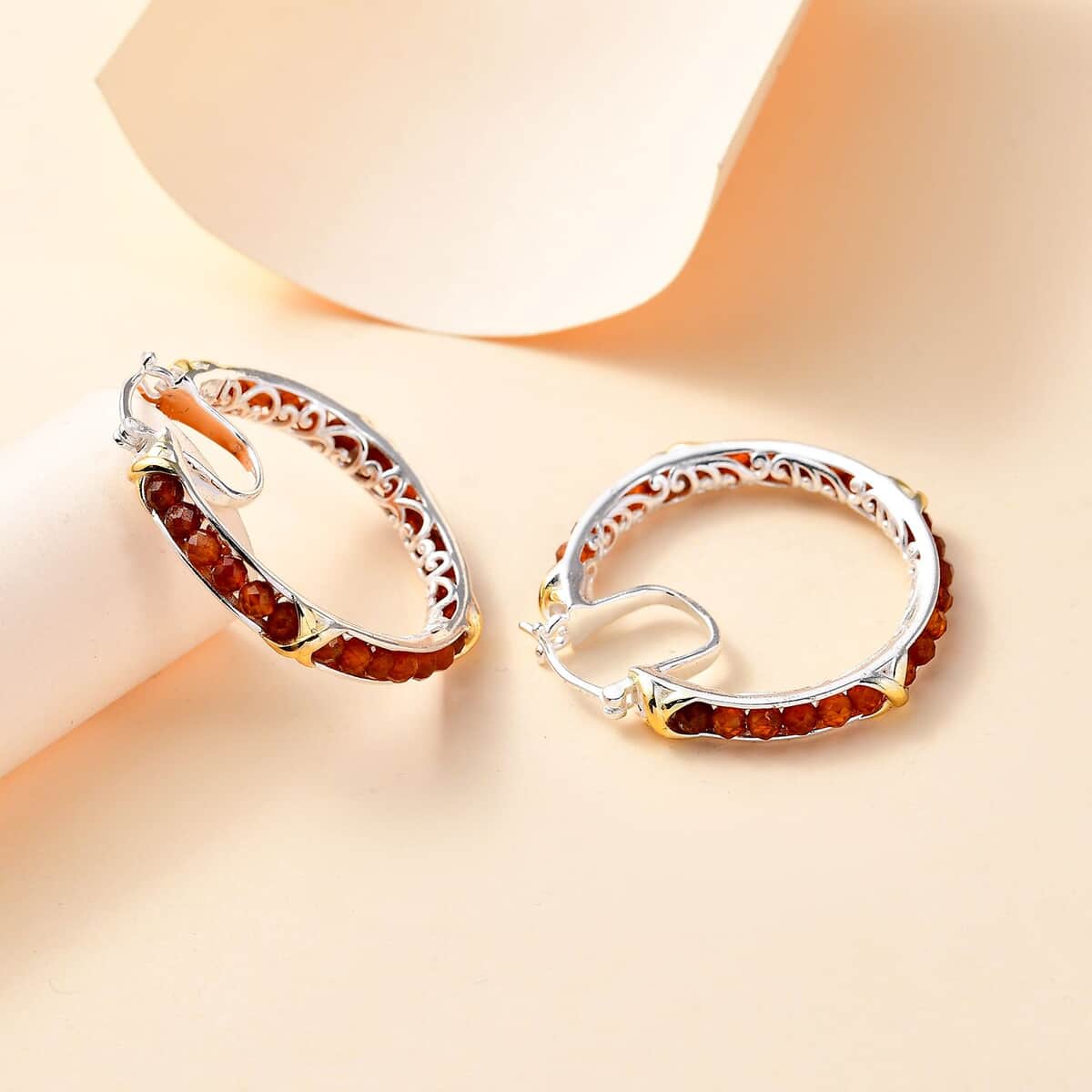 Karis Ratnapura Hessonite Garnet 14.35 ctw XOXO Hoop Earrings 18K YG Plated and Platinum Bond image number 1