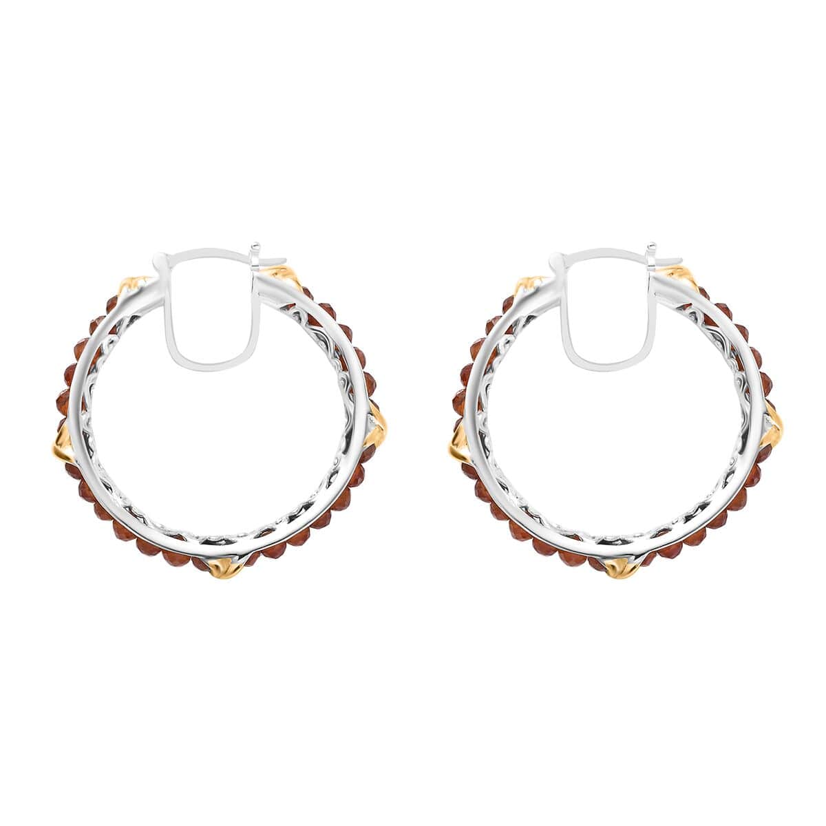 Karis Ratnapura Hessonite Garnet 14.35 ctw XOXO Hoop Earrings 18K YG Plated and Platinum Bond image number 3