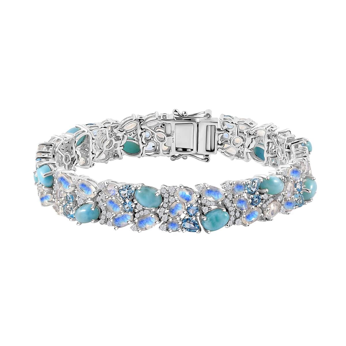 Larimar and Multi Gemstone 23.10 ctw Bracelet in Rhodium Over Sterling Silver (7.25 In) image number 0