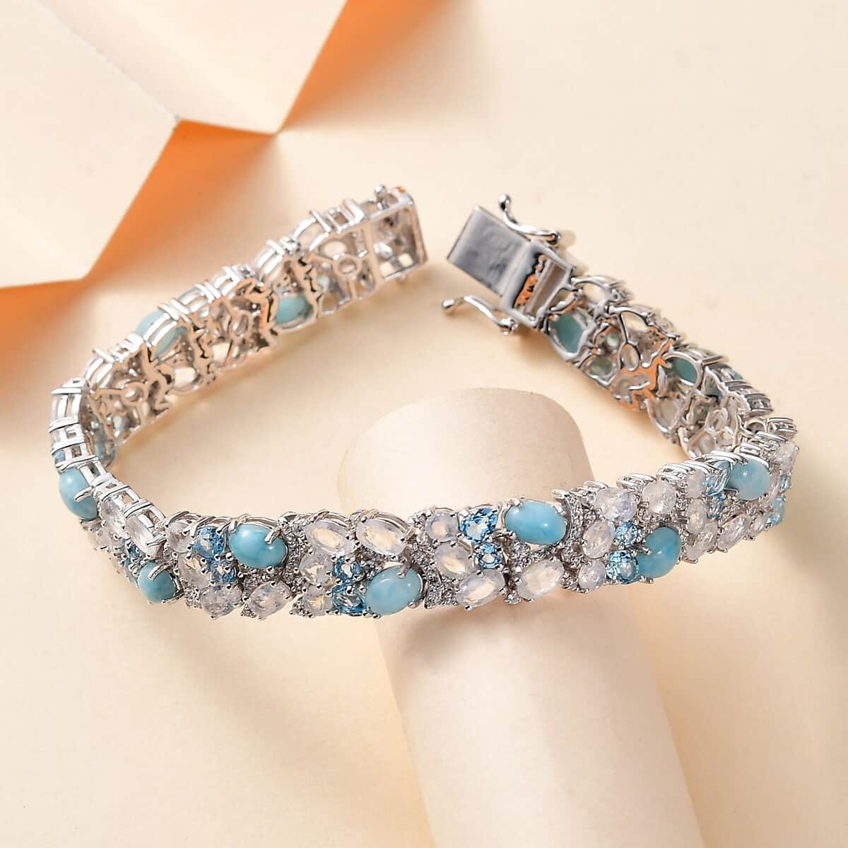 Larimar and Multi Gemstone 23.10 ctw Bracelet in Rhodium Over Sterling Silver (7.25 In) image number 1