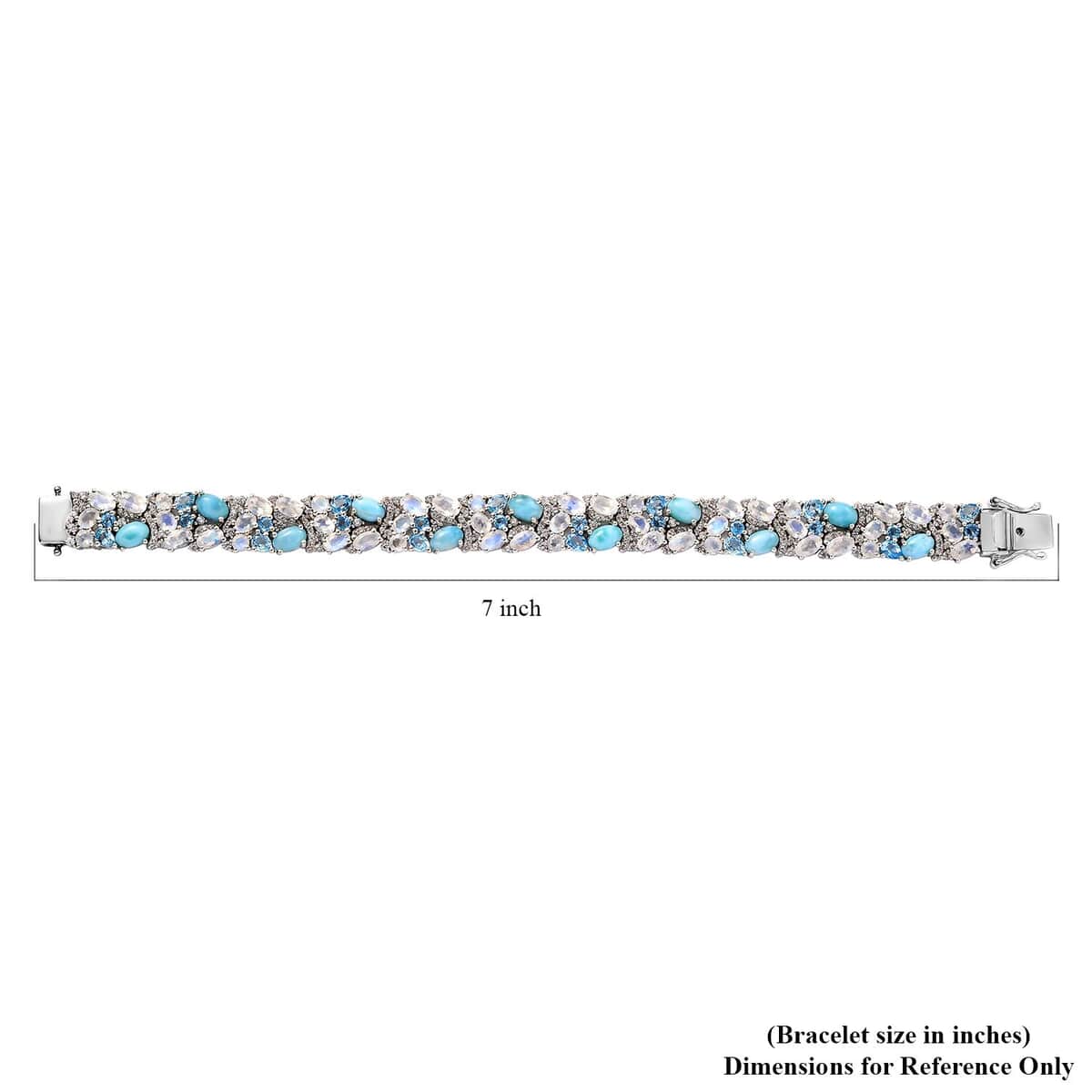 Larimar and Multi Gemstone 23.10 ctw Bracelet in Rhodium Over Sterling Silver (7.25 In) image number 5