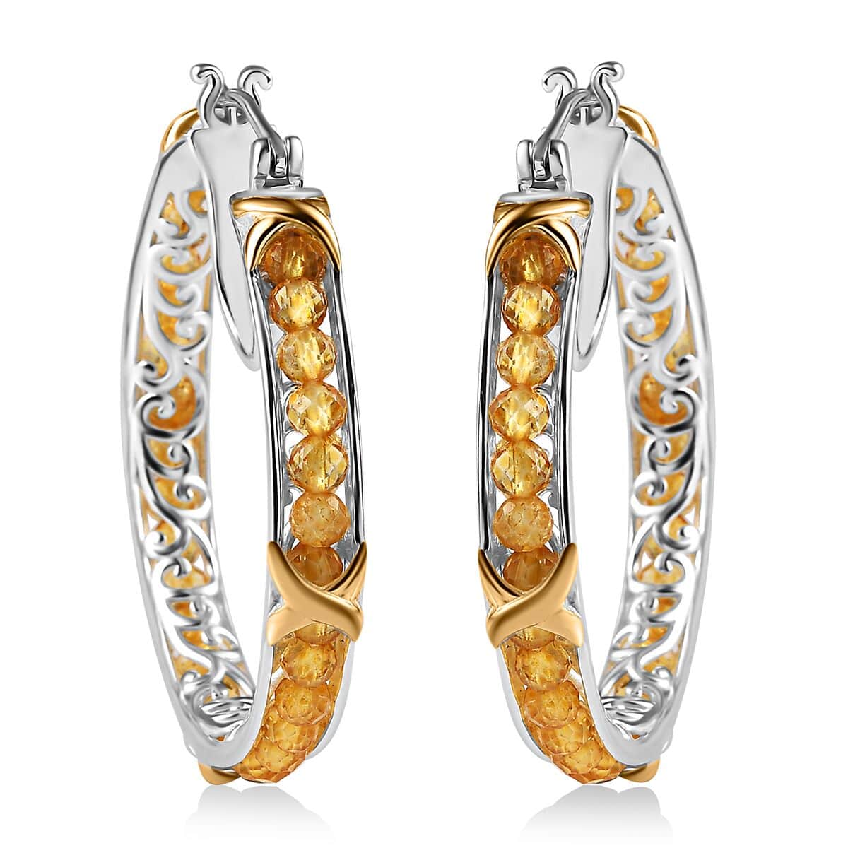 Karis Brazilian Citrine 11.00 ctw XOXO Hoop Earrings in 18K YG Plated and Platinum Bond image number 0