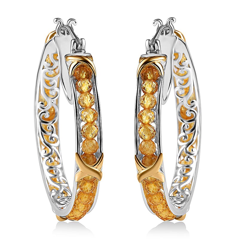 Karis Brazilian Citrine 11.00 ctw XOXO Hoop Earrings in 18K YG Plated and Platinum Bond