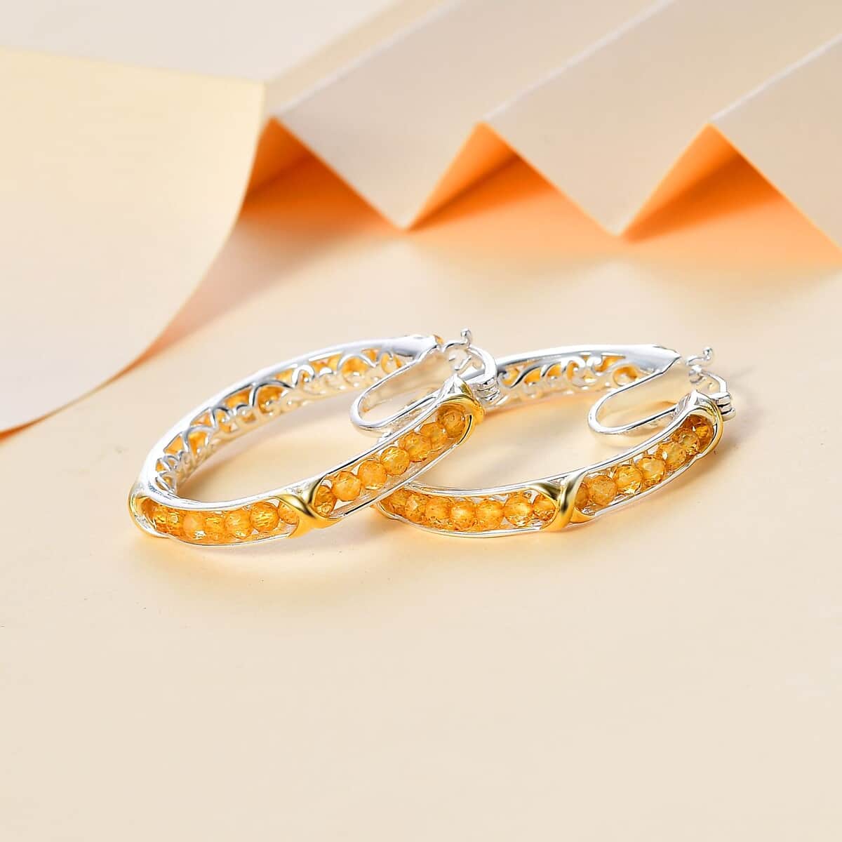 Karis Brazilian Citrine 11.00 ctw XOXO Hoop Earrings in 18K YG Plated and Platinum Bond image number 1