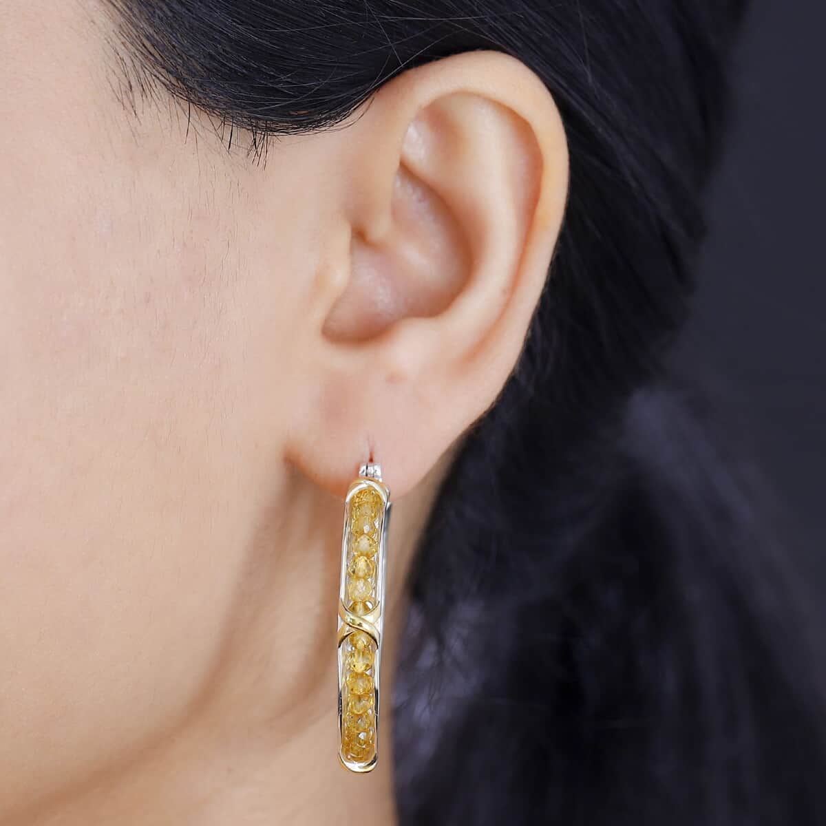 Karis Brazilian Citrine 11.00 ctw XOXO Hoop Earrings in 18K YG Plated and Platinum Bond image number 2