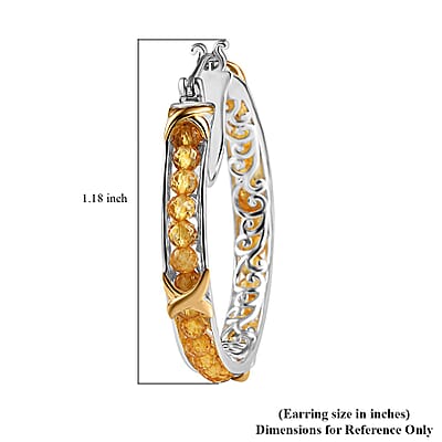 Karis Brazilian Citrine 11.00 ctw XOXO Hoop Earrings in 18K YG Plated and Platinum Bond