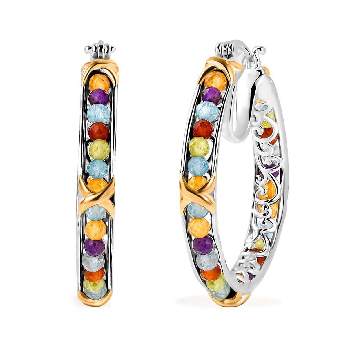 Karis Multi Gemstone 10.50 ctw XOXO Hoop Earrings in 18K YG Plated and Platinum Bond image number 0