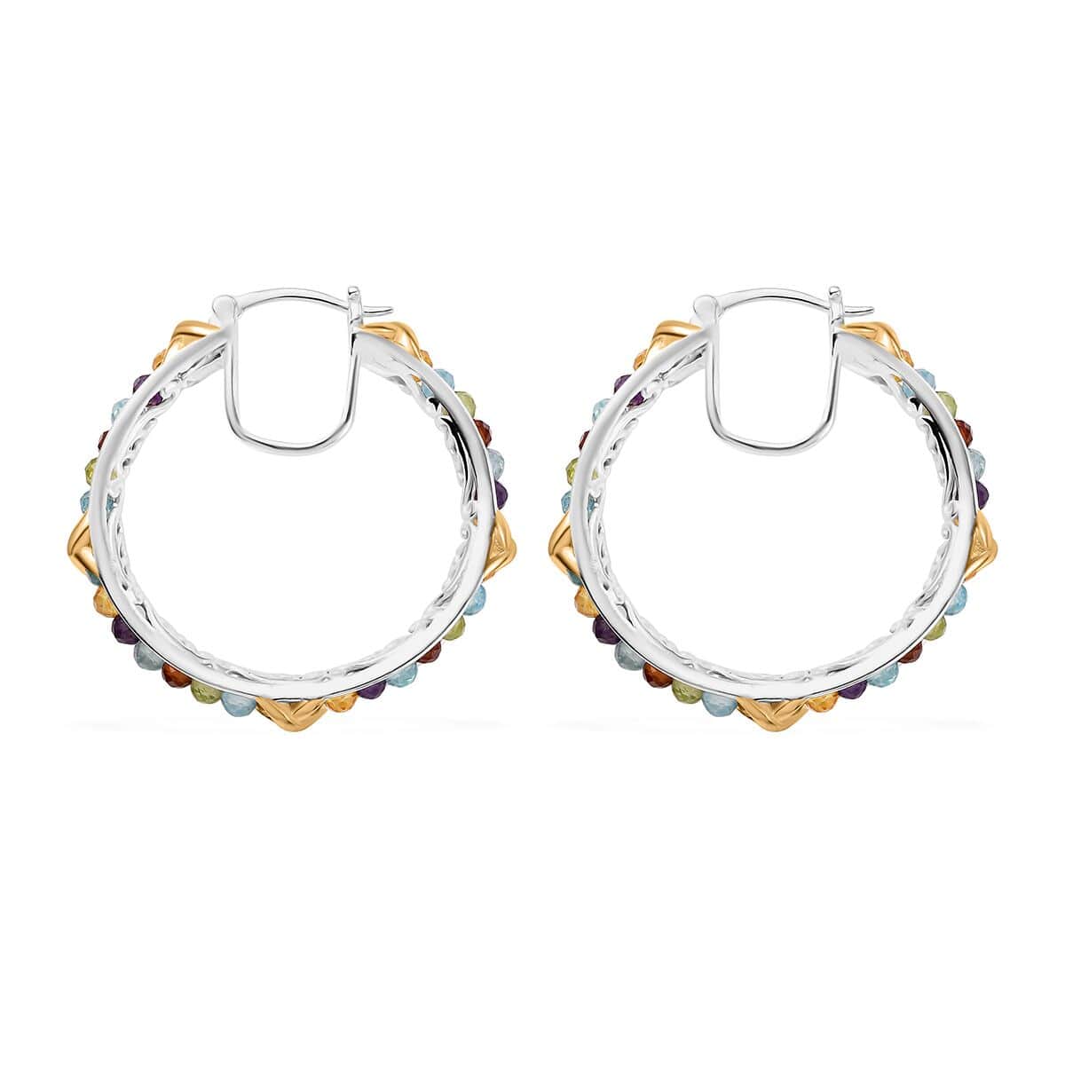 Karis Multi Gemstone 10.50 ctw XOXO Hoop Earrings in 18K YG Plated and Platinum Bond image number 3