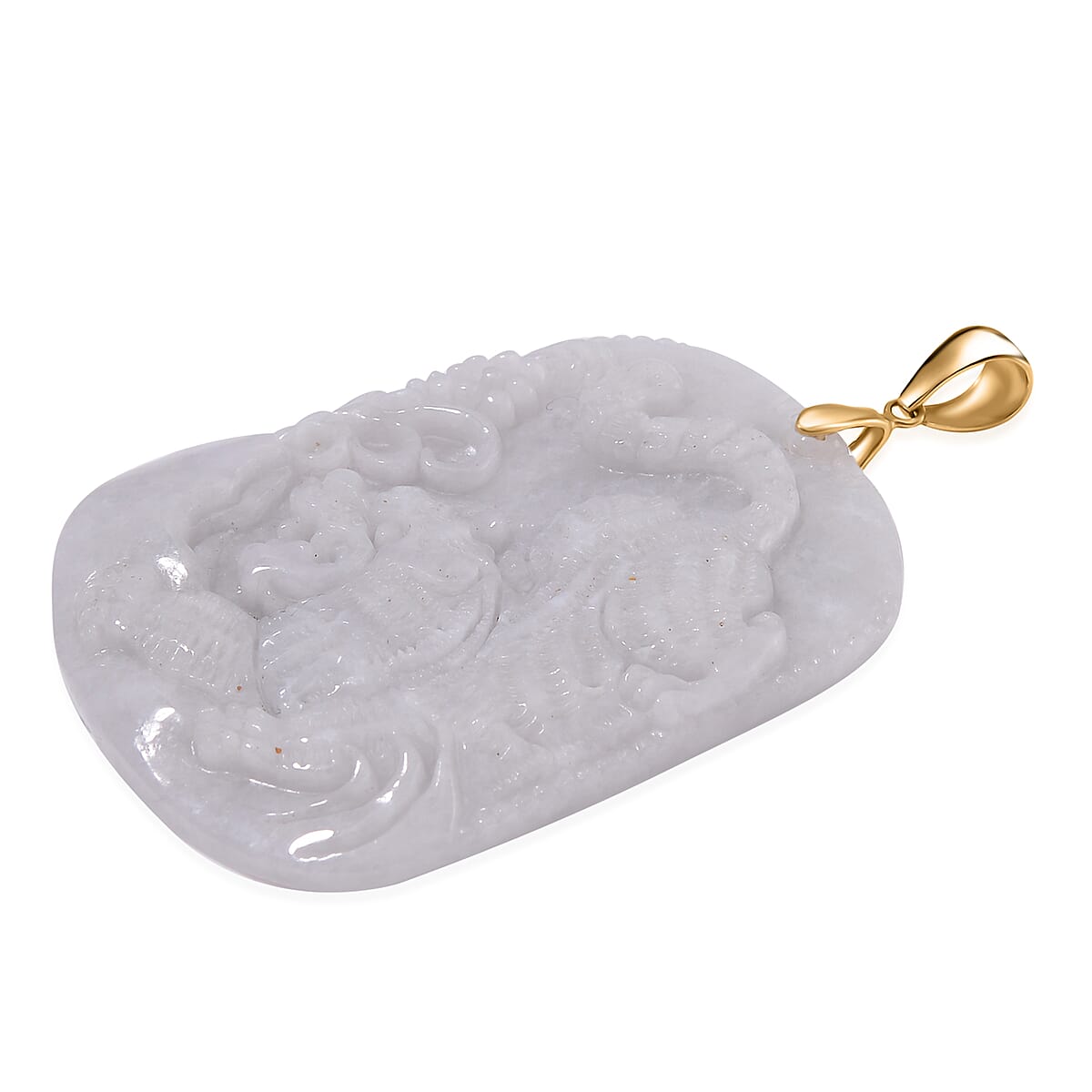 Natural Jade 120.00 ctw Qilin Dragon Carved Pendant without Chain in 10K Yellow Gold image number 2
