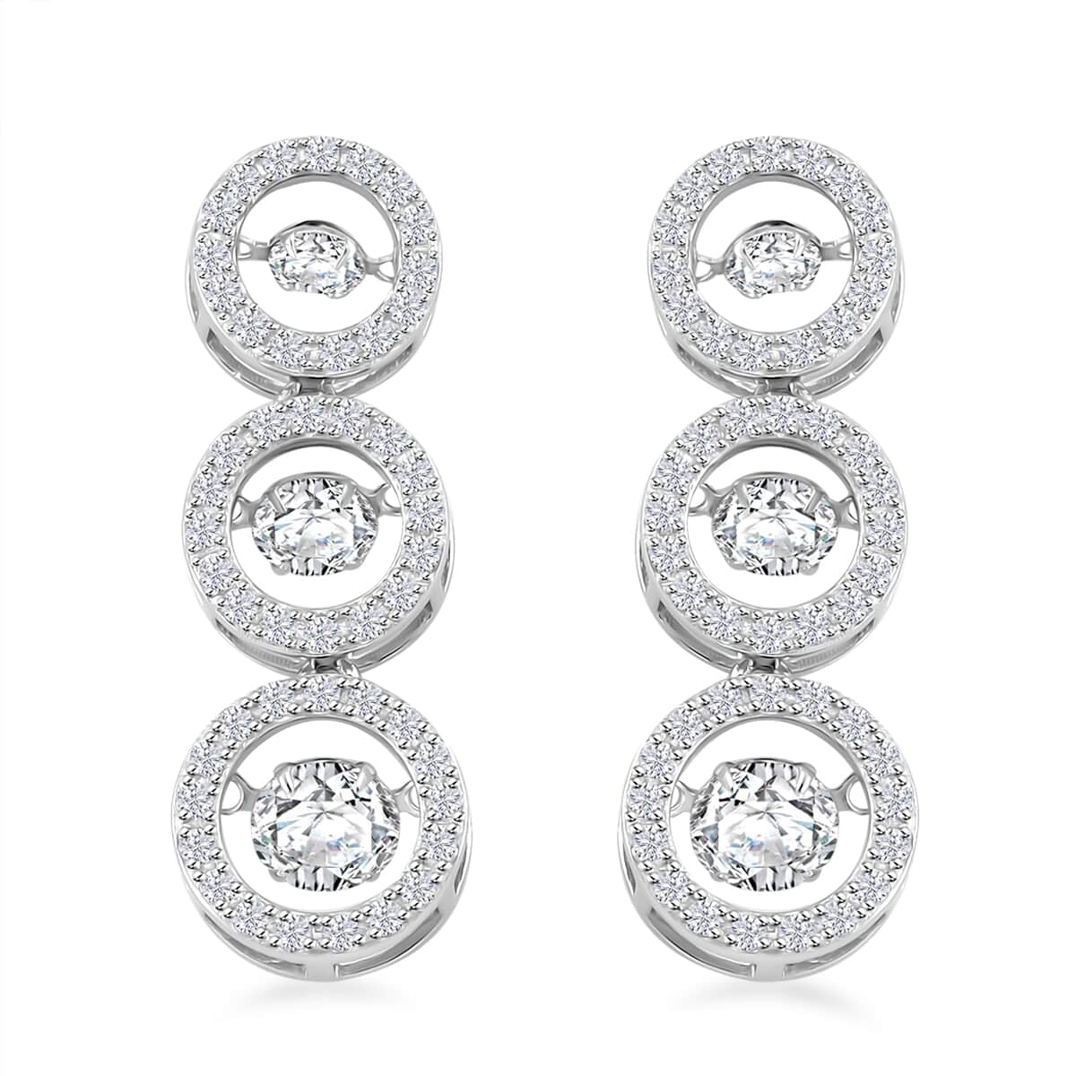 Moissanite 5.00 ctw 3 Halo Dancing Earrings in Rhodium Over Sterling Silver image number 0