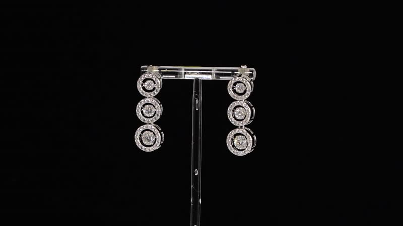 Moissanite 5.00 ctw 3 Halo Dancing Earrings in Rhodium Over Sterling Silver