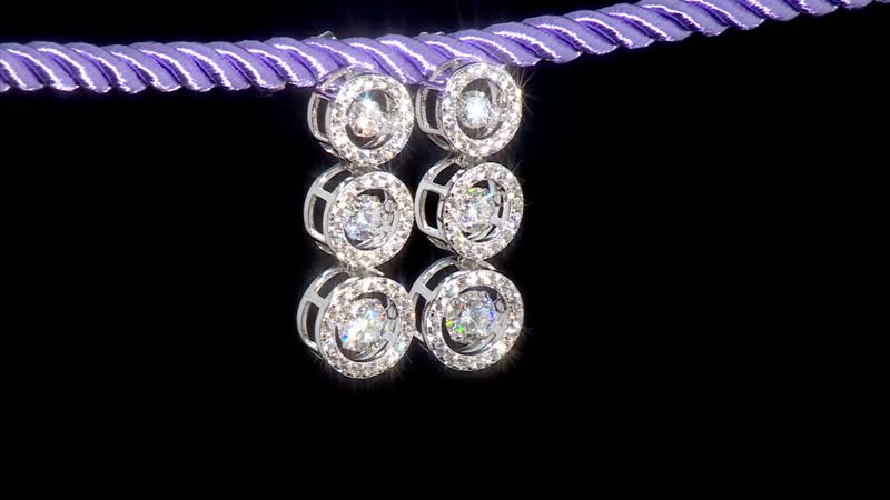 Moissanite 5.00 ctw 3 Halo Dancing Earrings in Rhodium Over Sterling Silver