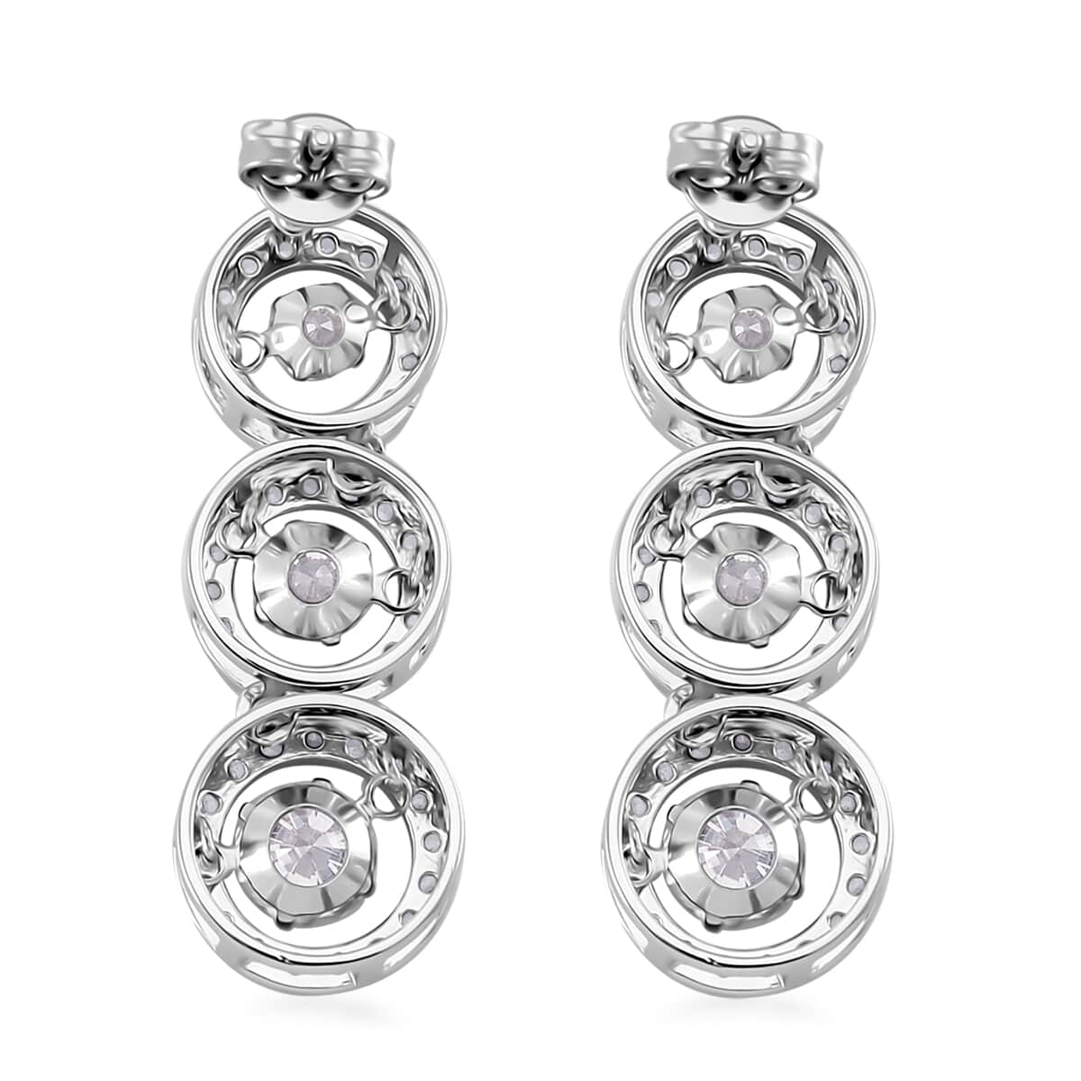 Moissanite 5.00 ctw 3 Halo Dancing Earrings in Rhodium Over Sterling Silver image number 4