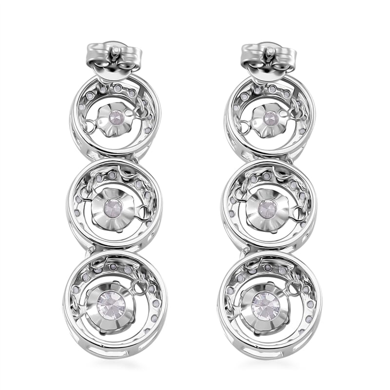 Moissanite 5.00 ctw 3 Halo Dancing Earrings in Rhodium Over Sterling Silver