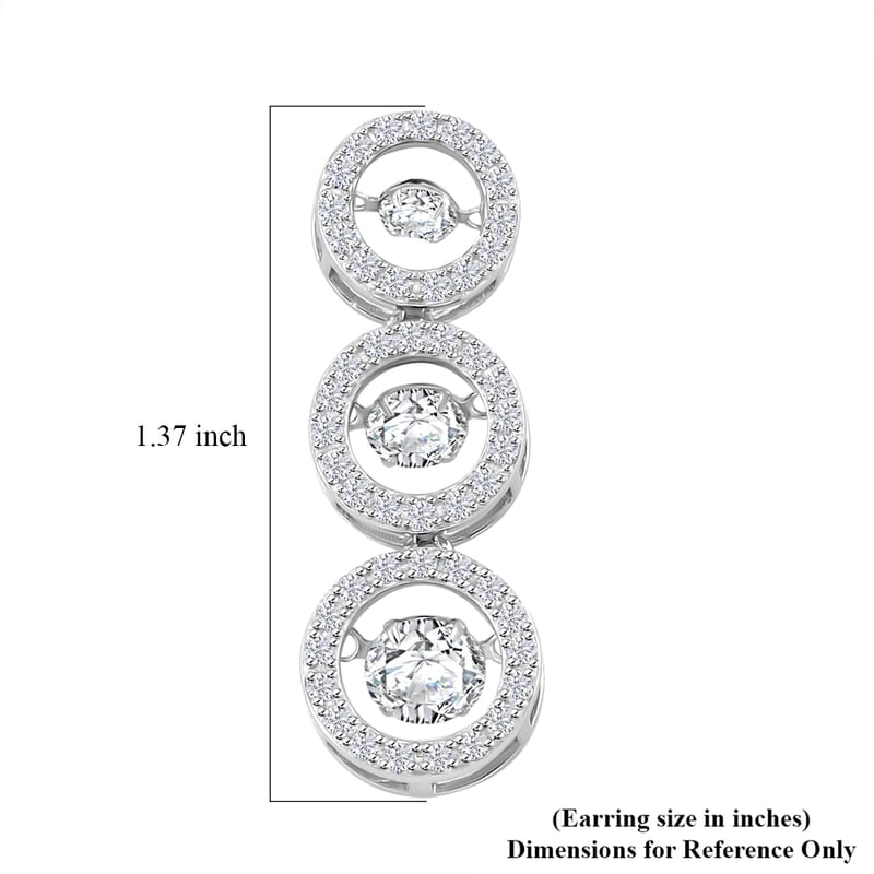 Moissanite 5.00 ctw 3 Halo Dancing Earrings in Rhodium Over Sterling Silver