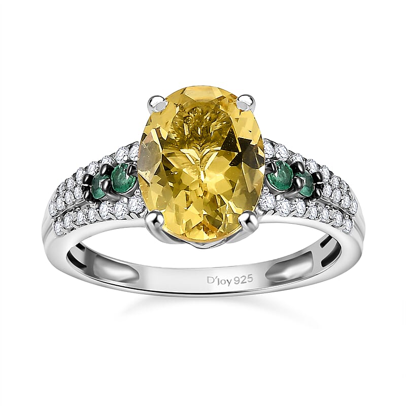 Brazilian Heliodor and Multi Gemstone 1.90 ctw Ring in Rhodium Over Sterling Silver (Size 10.0)