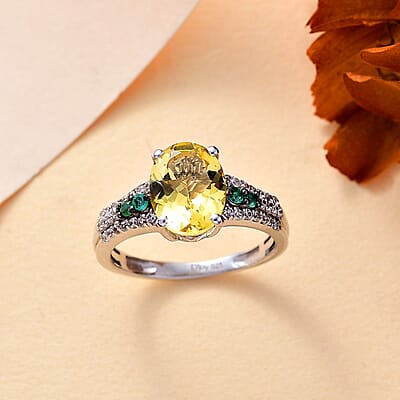 Brazilian Heliodor and Multi Gemstone 1.90 ctw Ring in Rhodium Over Sterling Silver (Size 10.0)