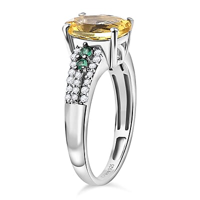 Brazilian Heliodor and Multi Gemstone 1.90 ctw Ring in Rhodium Over Sterling Silver (Size 10.0)