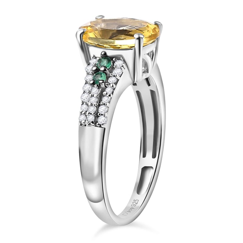 Brazilian Heliodor and Multi Gemstone 1.90 ctw Ring in Rhodium Over Sterling Silver (Size 10.0)