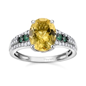 Brazilian Heliodor and Multi Gemstone 1.90 ctw Ring in Rhodium Over Sterling Silver (Size 8.0)