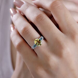 Brazilian Heliodor and Multi Gemstone 1.90 ctw Ring in Rhodium Over Sterling Silver (Size 8.0)